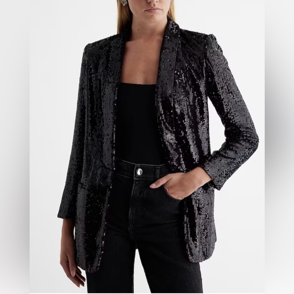 EXPRESS black sequin open front blazer X-small NWT